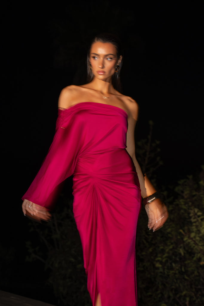 Berry One Shoulder Shirred Bodysuit