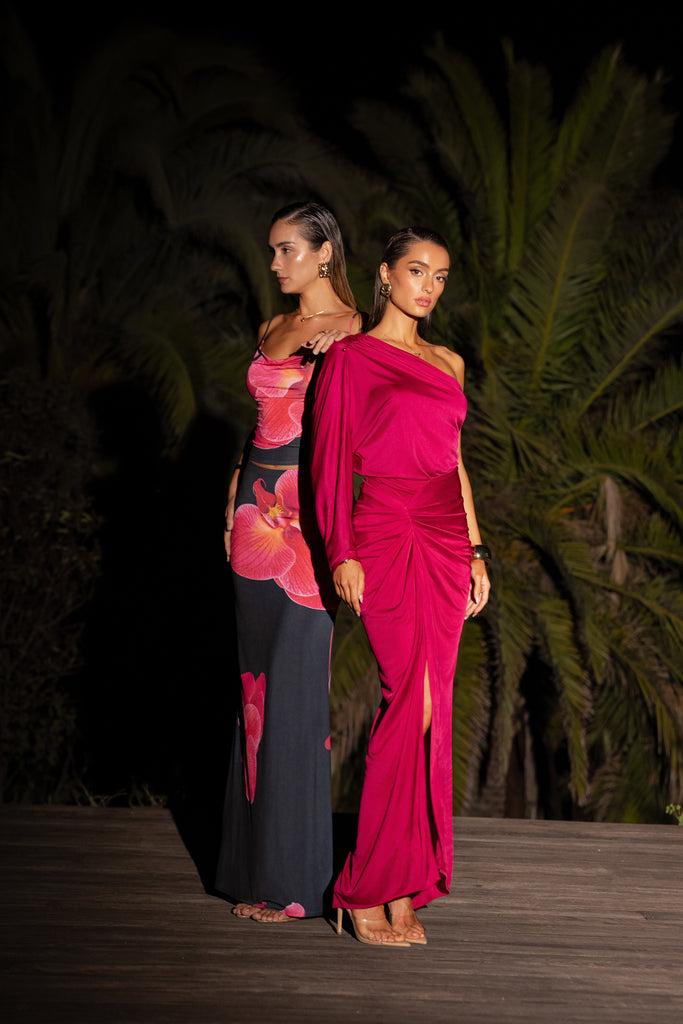 Berry One Shoulder Shirred Bodysuit