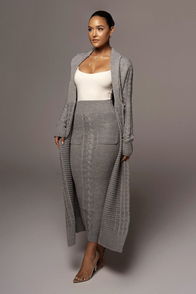 Grey Missy Cable Sweater Midi Skirt