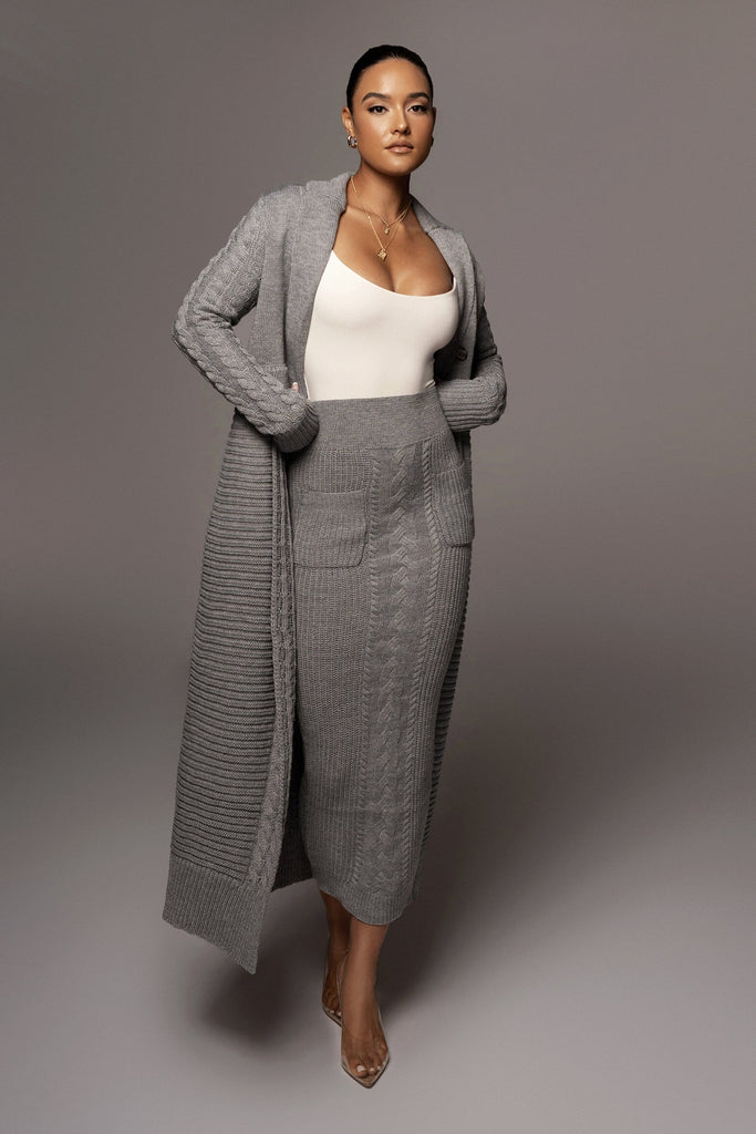 Grey Missy Cable Sweater Midi Skirt