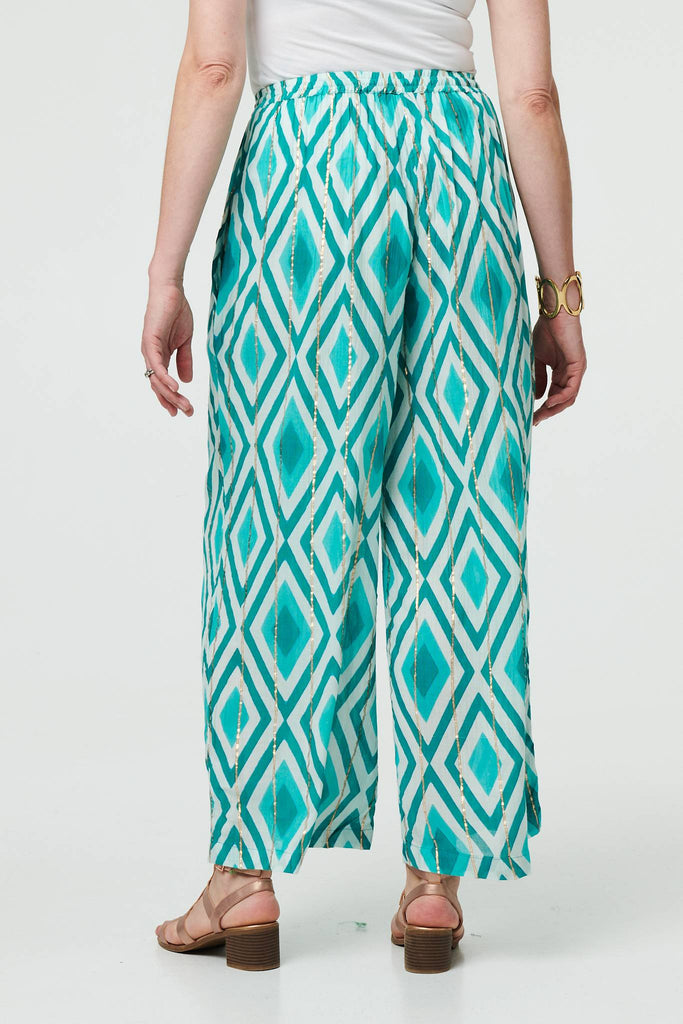 Geo Print Wide Leg High Waist Trousers