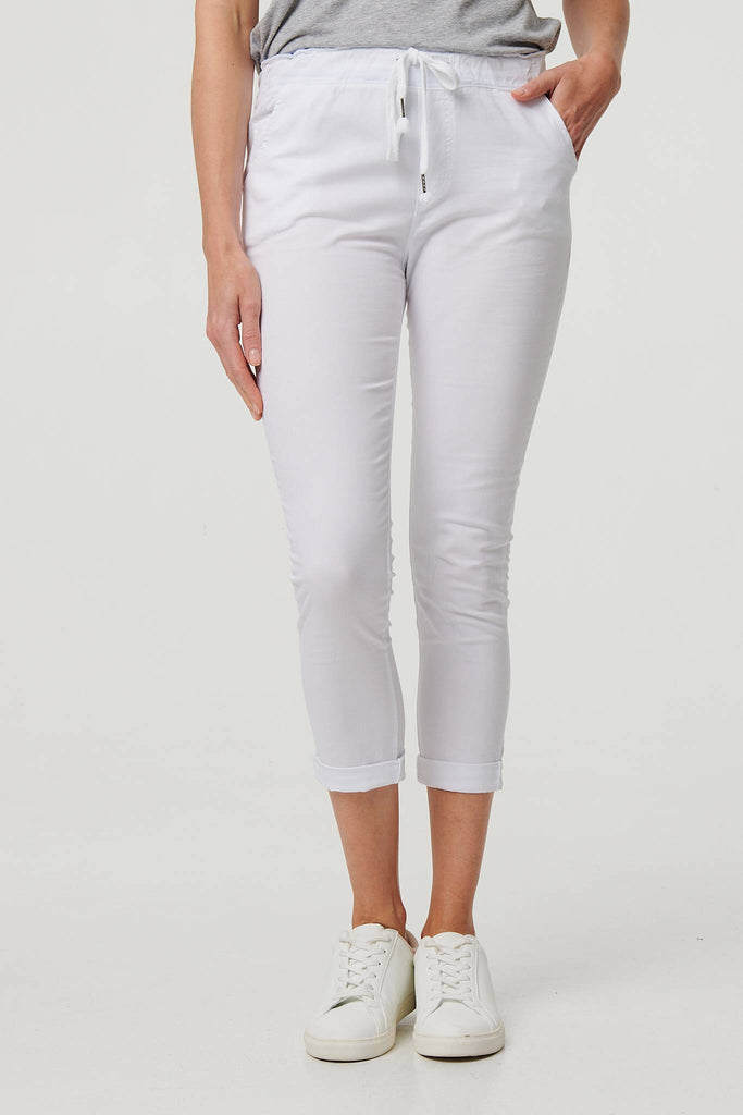 Tie Waist Slim Cropped Trousers