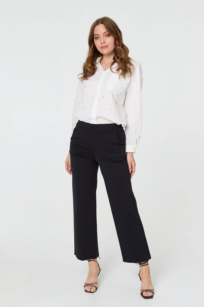 High Waist Straight Leg Cropped Trousers
