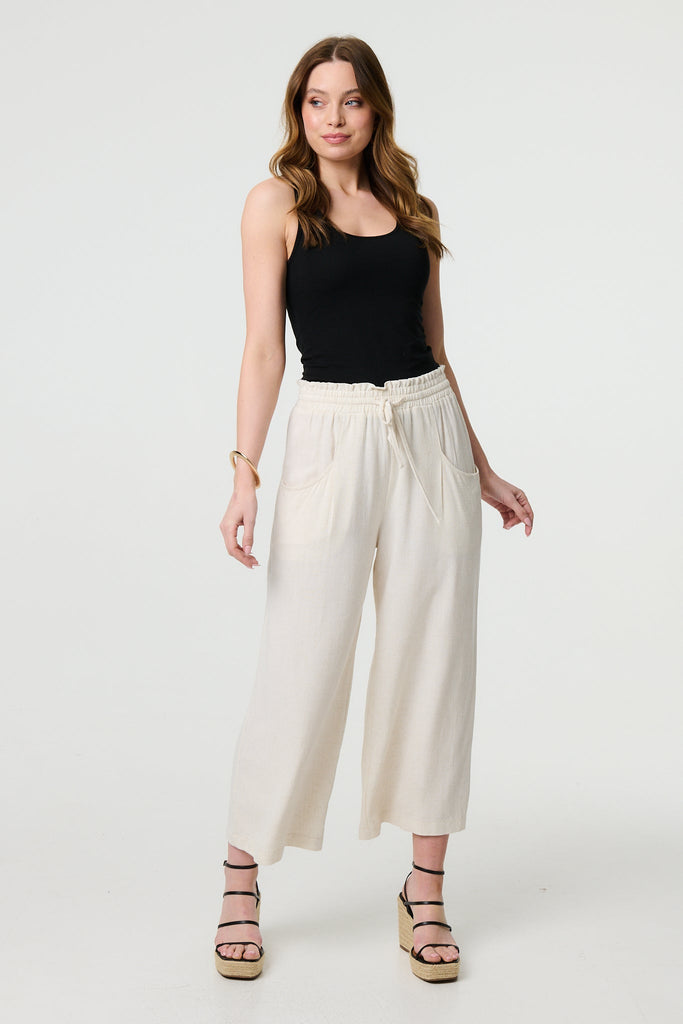 Elasticated Waist Crop Wide Leg Trousers