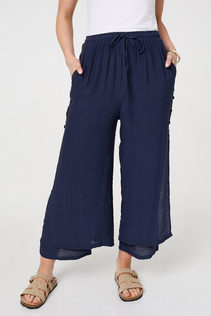 High Waist Side Split Layered Trousers