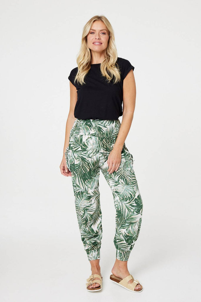 Leaf Print High Waist Harem Pants