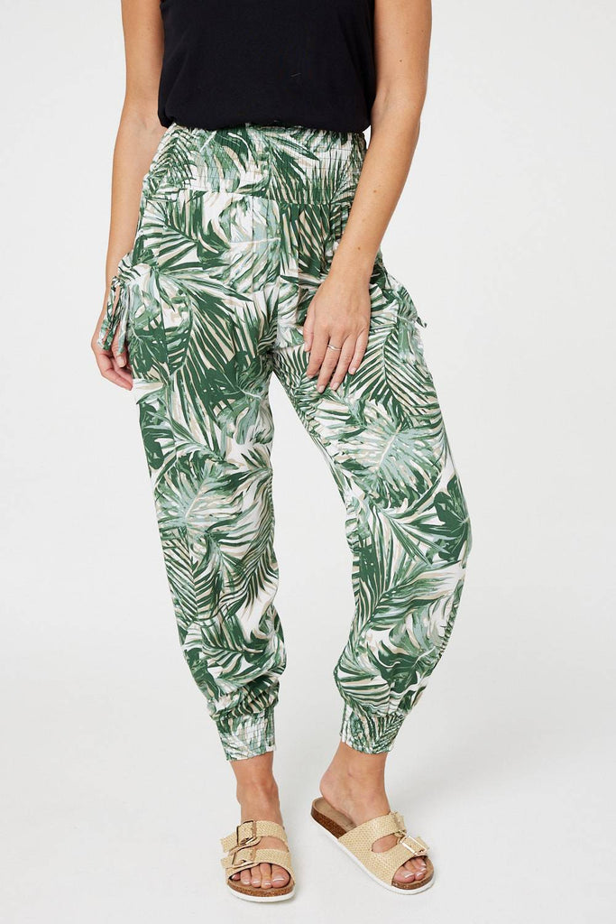 Leaf Print High Waist Harem Pants