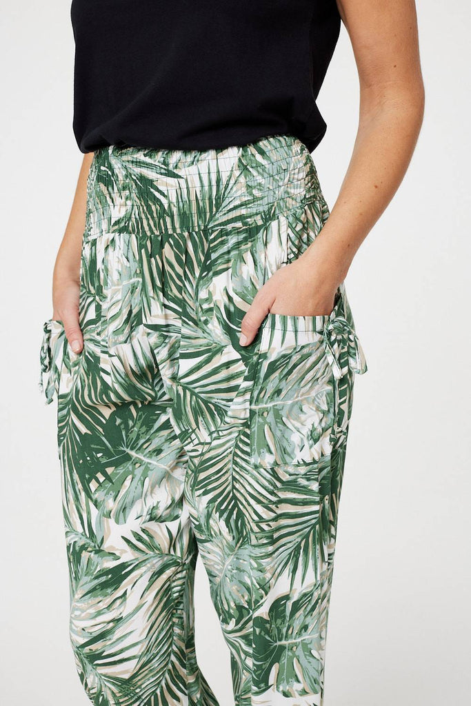 Leaf Print High Waist Harem Pants