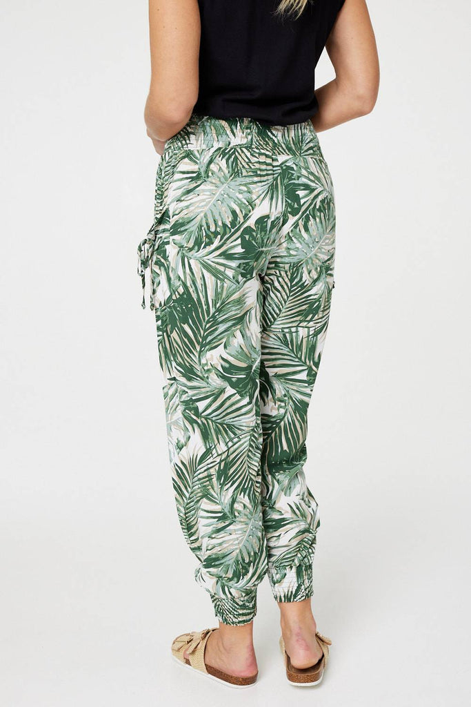 Leaf Print High Waist Harem Pants