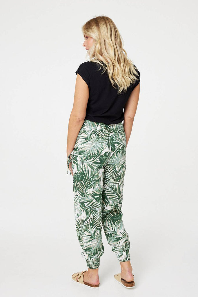 Leaf Print High Waist Harem Pants