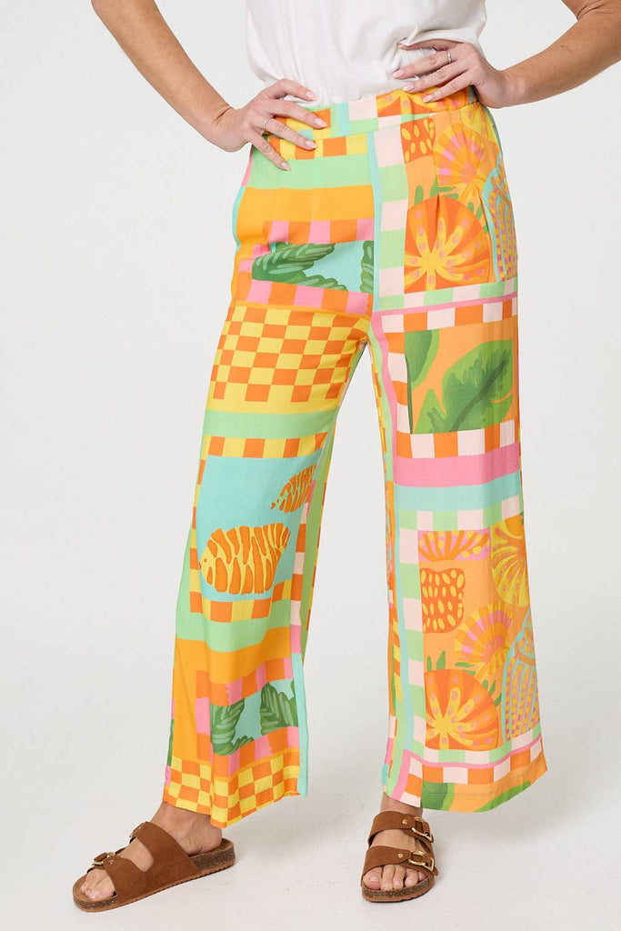 Tropical Tile Print Wide Leg Trousers