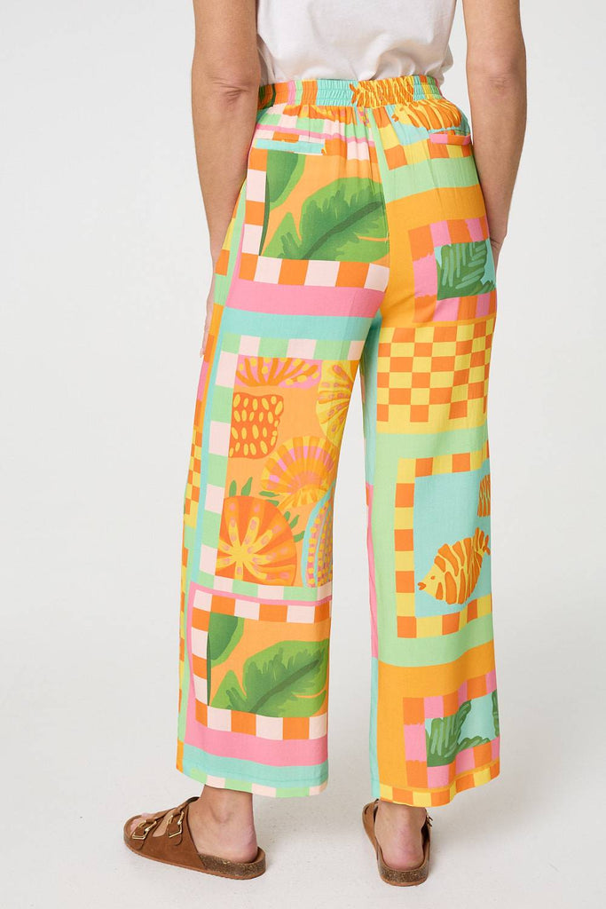 Tropical Tile Print Wide Leg Trousers