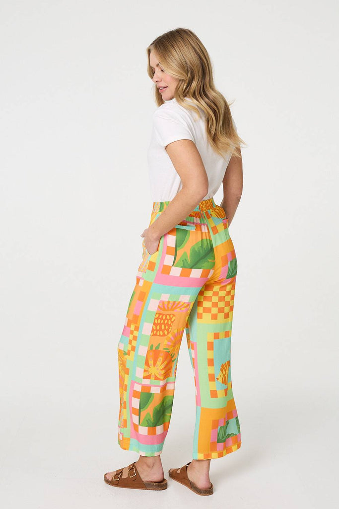Tropical Tile Print Wide Leg Trousers
