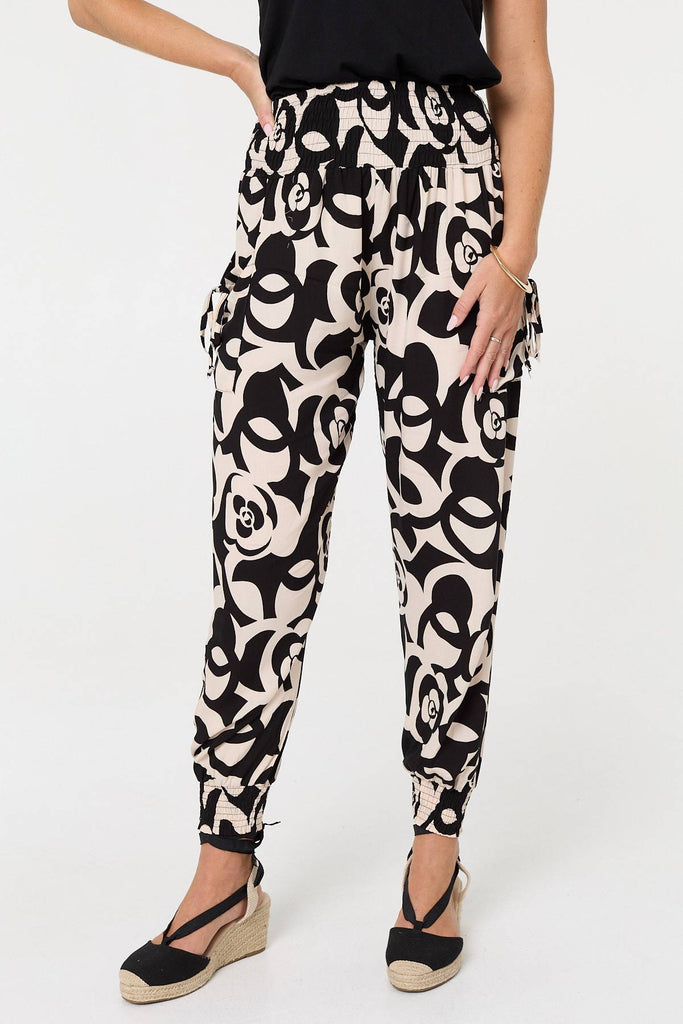 Printed Shirred High Waist Harem Pants
