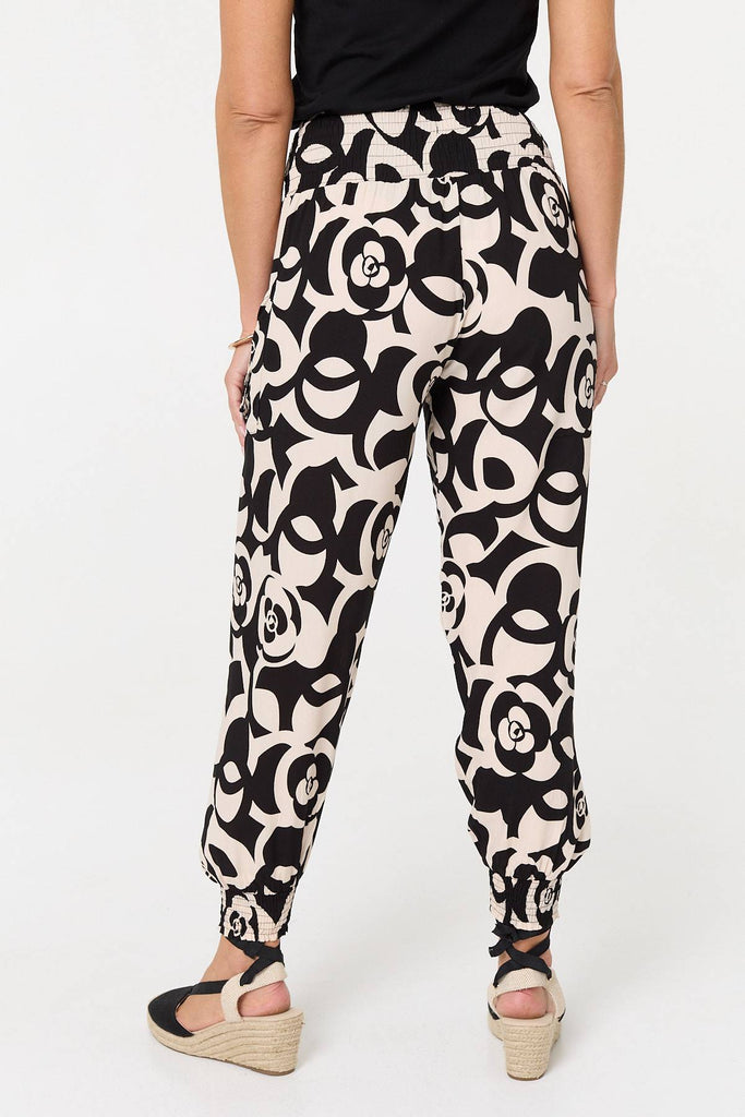 Printed Shirred High Waist Harem Pants