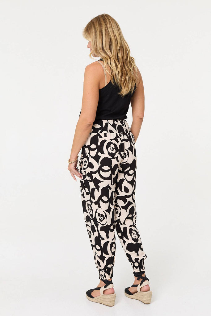 Printed Shirred High Waist Harem Pants