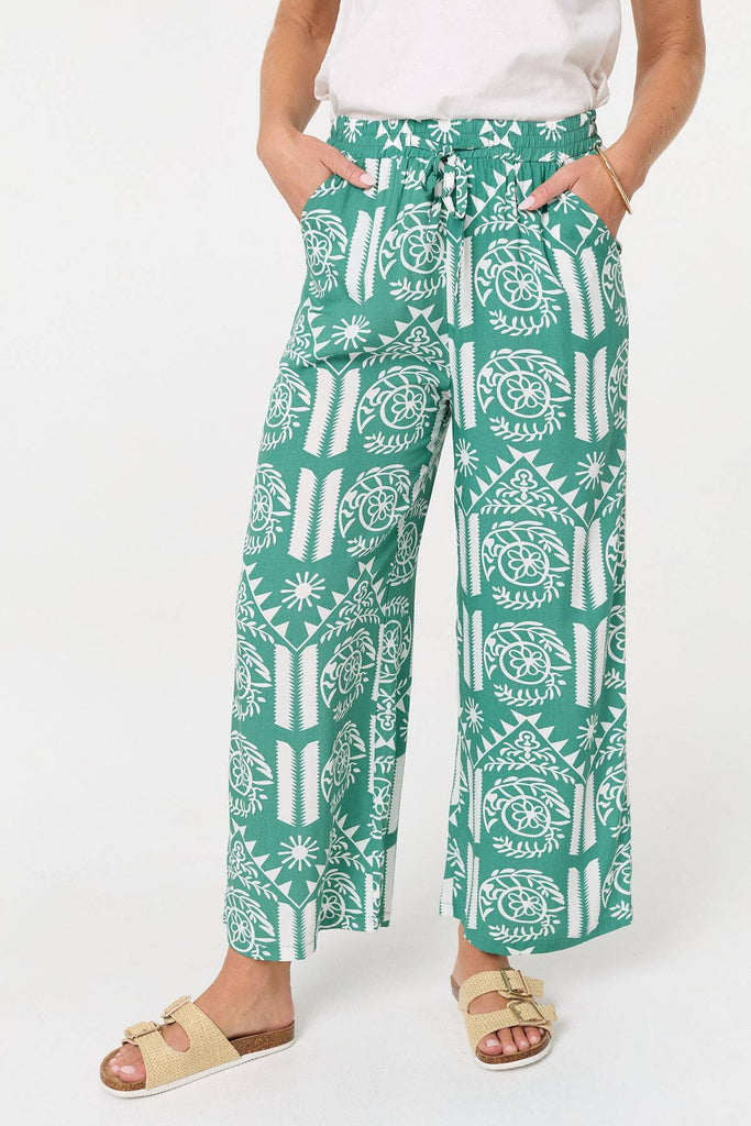 Printed High Waist Wide Crop Trousers