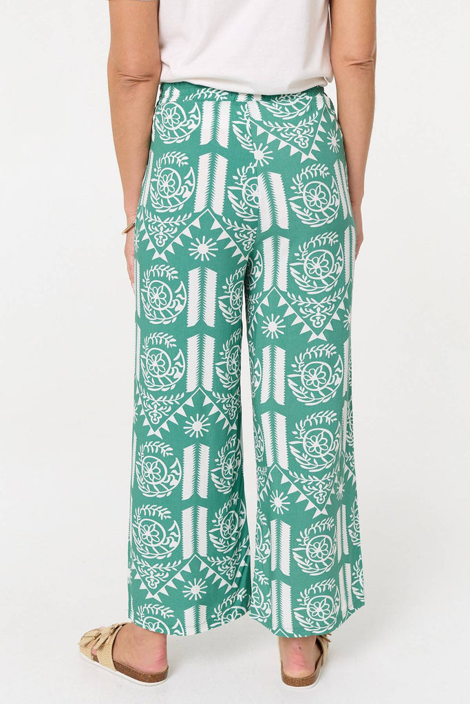 Printed High Waist Wide Crop Trousers