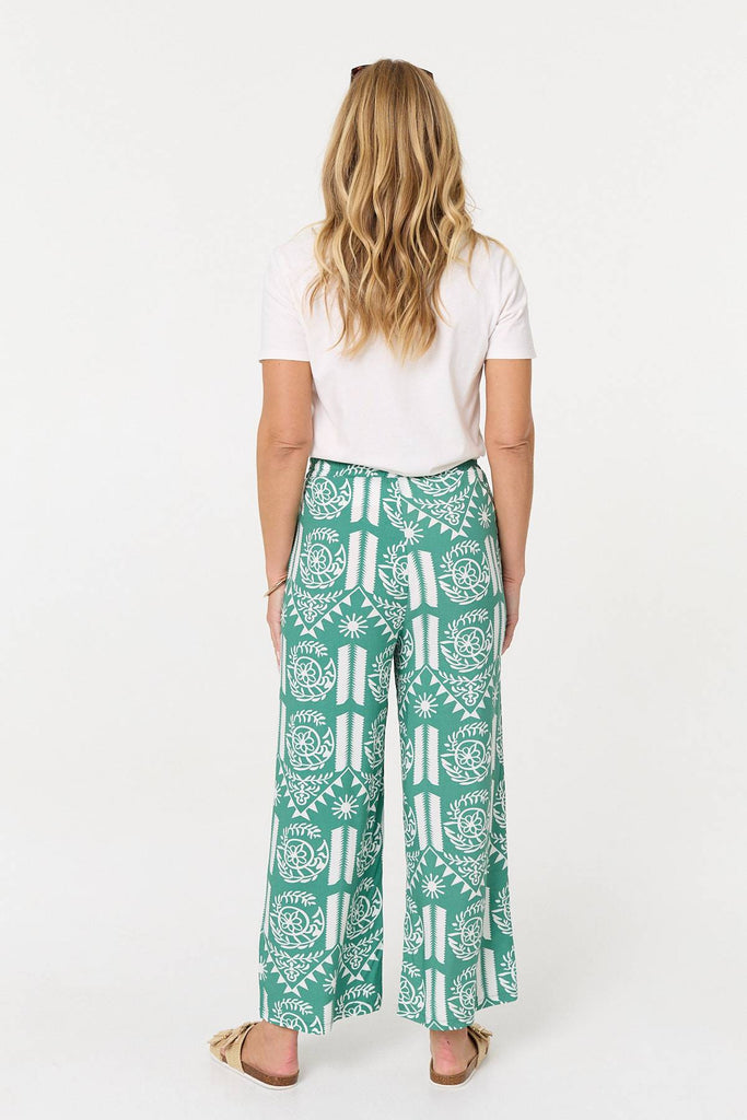 Printed High Waist Wide Crop Trousers
