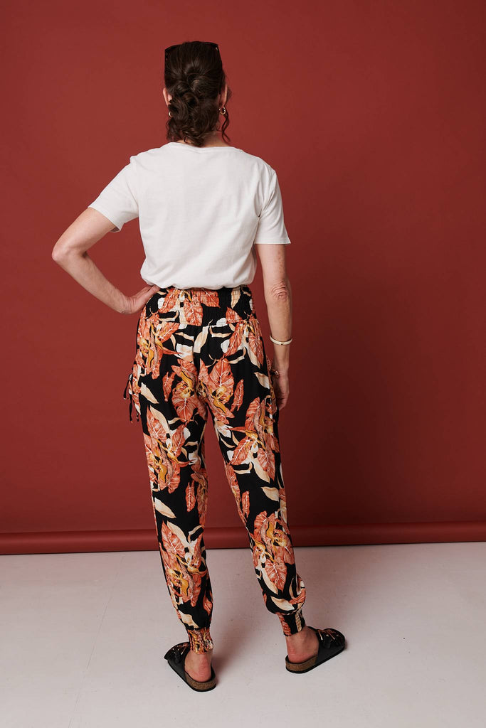 Leaf Print High Waist Tassel Harem Pants