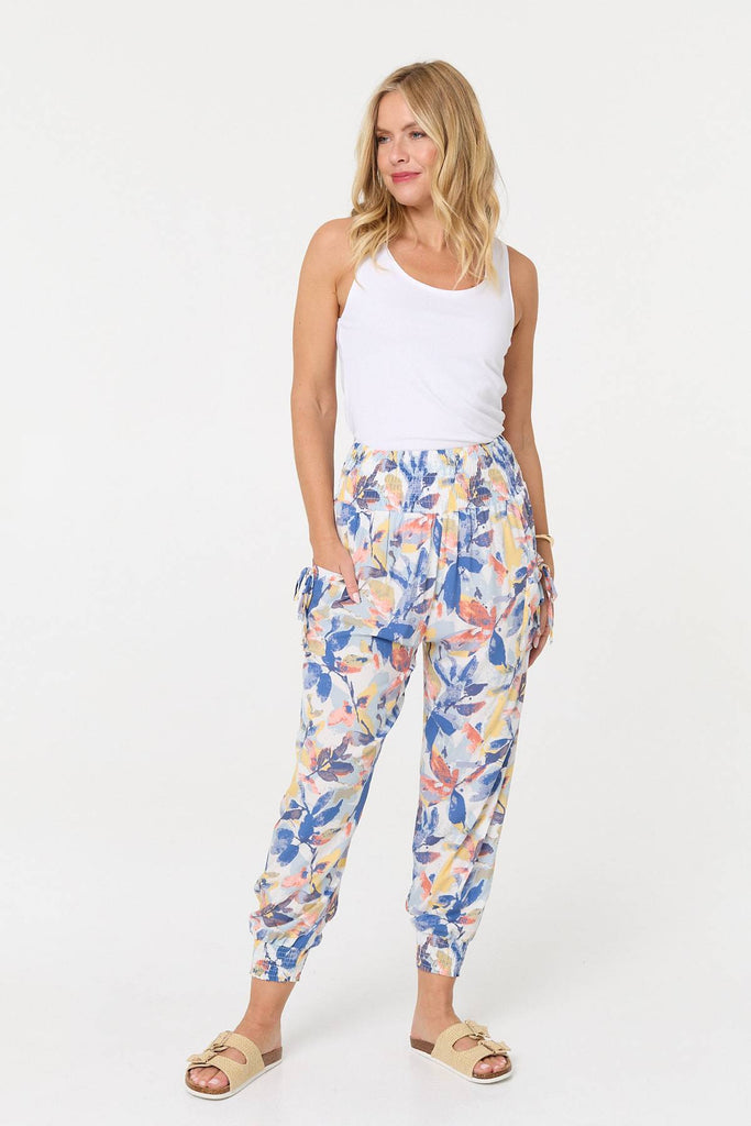 Leaf Print High Waist Harem Trousers
