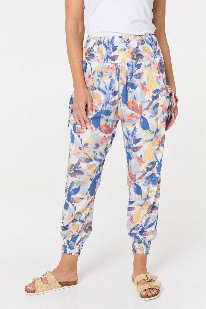 Leaf Print High Waist Harem Trousers