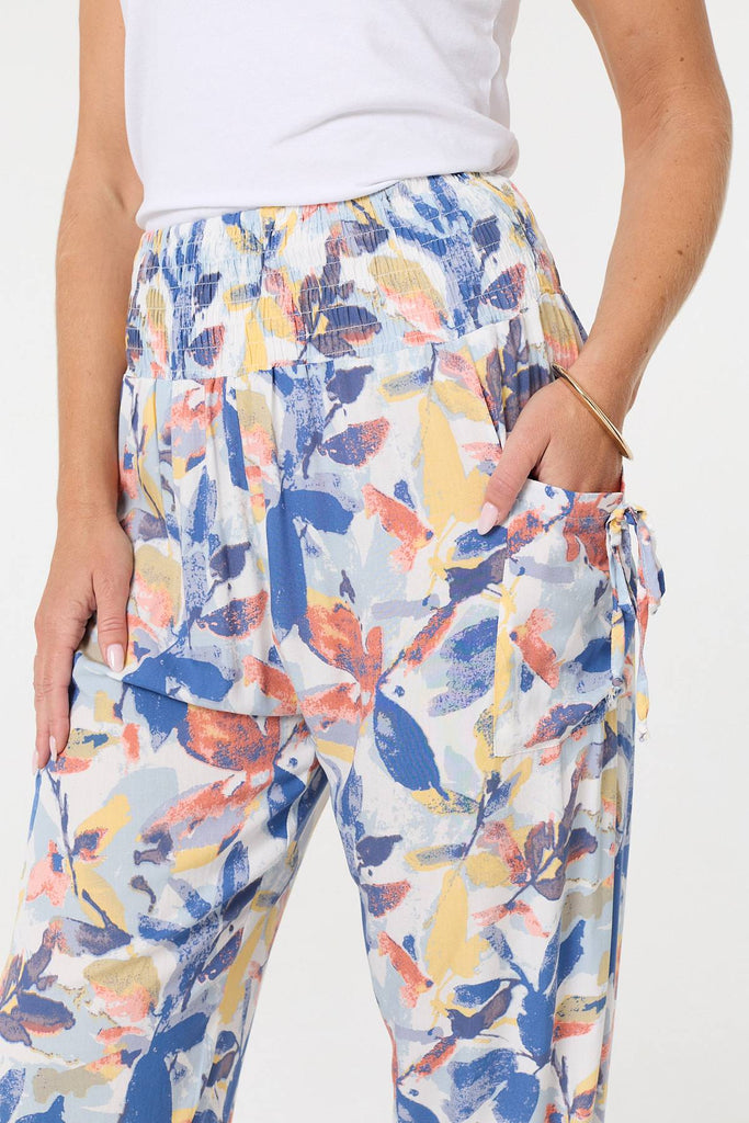 Leaf Print High Waist Harem Trousers