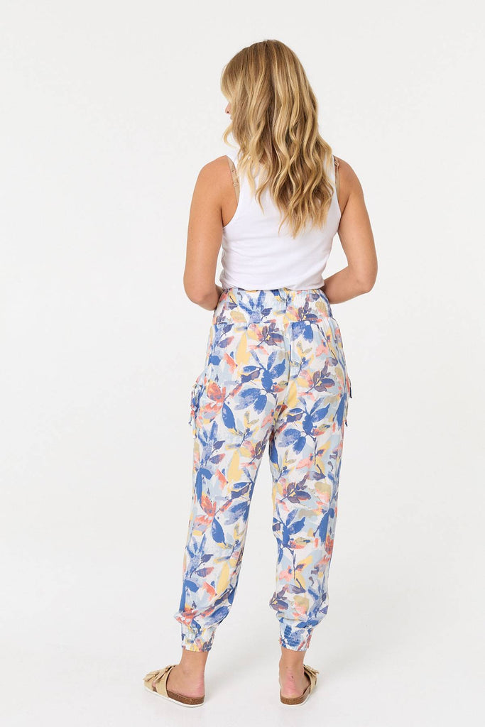 Leaf Print High Waist Harem Trousers