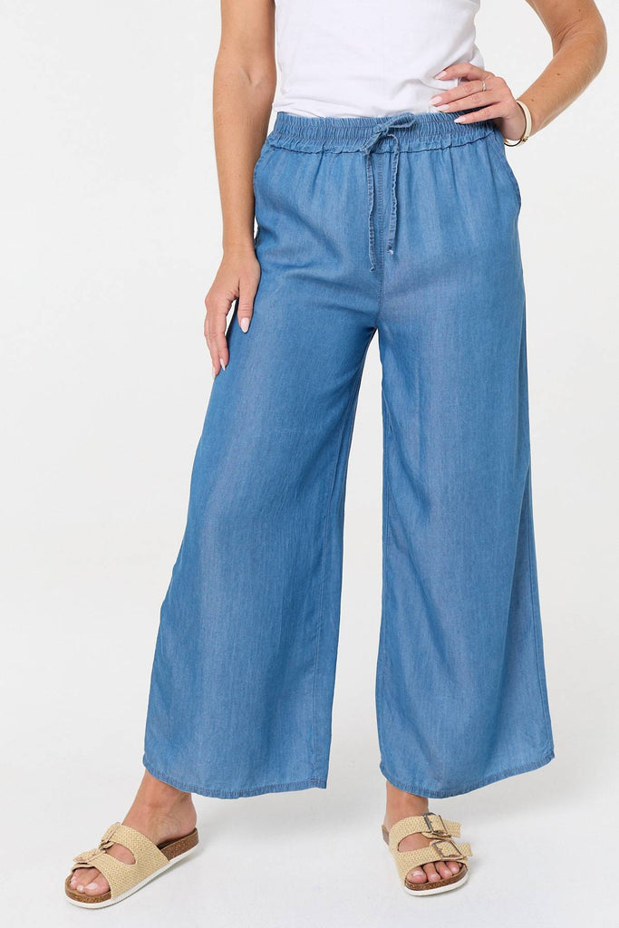 Elasticated Tie Waist Wide Trousers