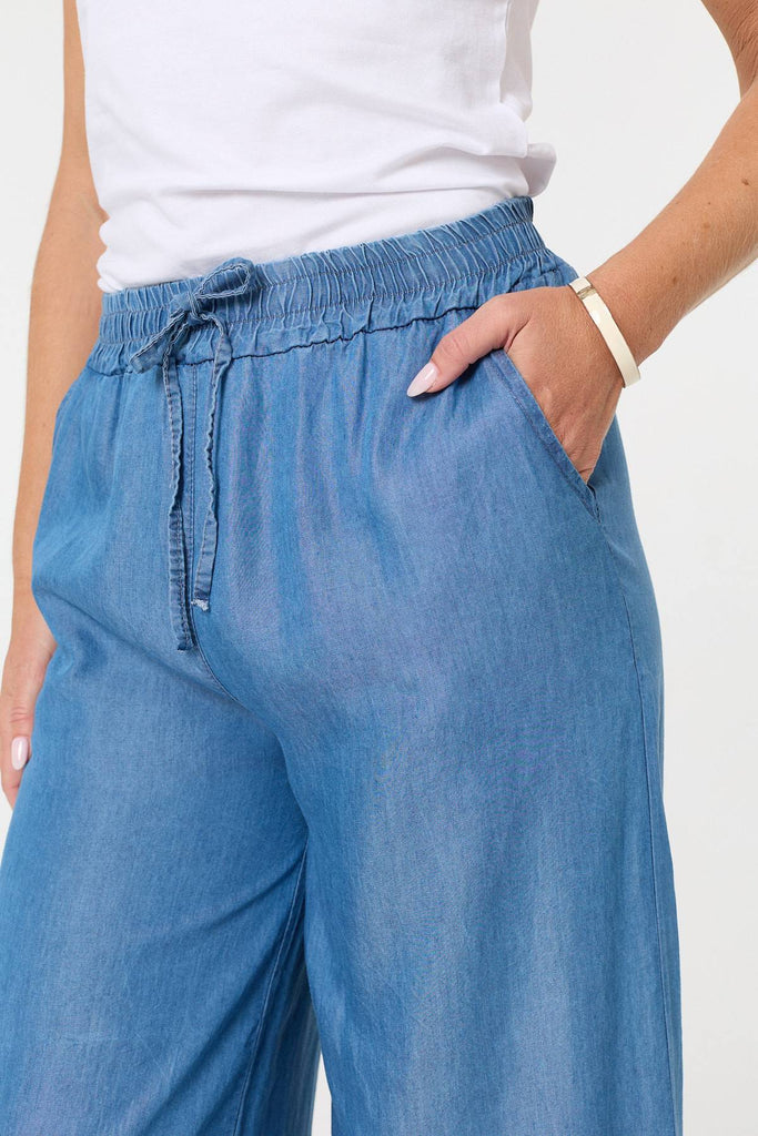Elasticated Tie Waist Wide Trousers