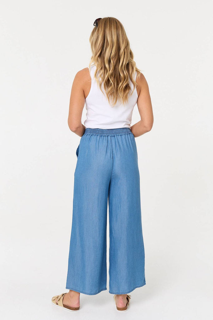 Elasticated Tie Waist Wide Trousers