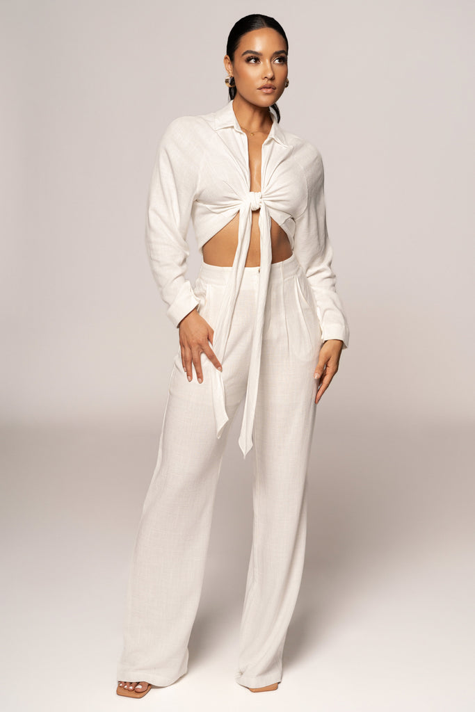 Ivory Soho Front Tied Woven Top
