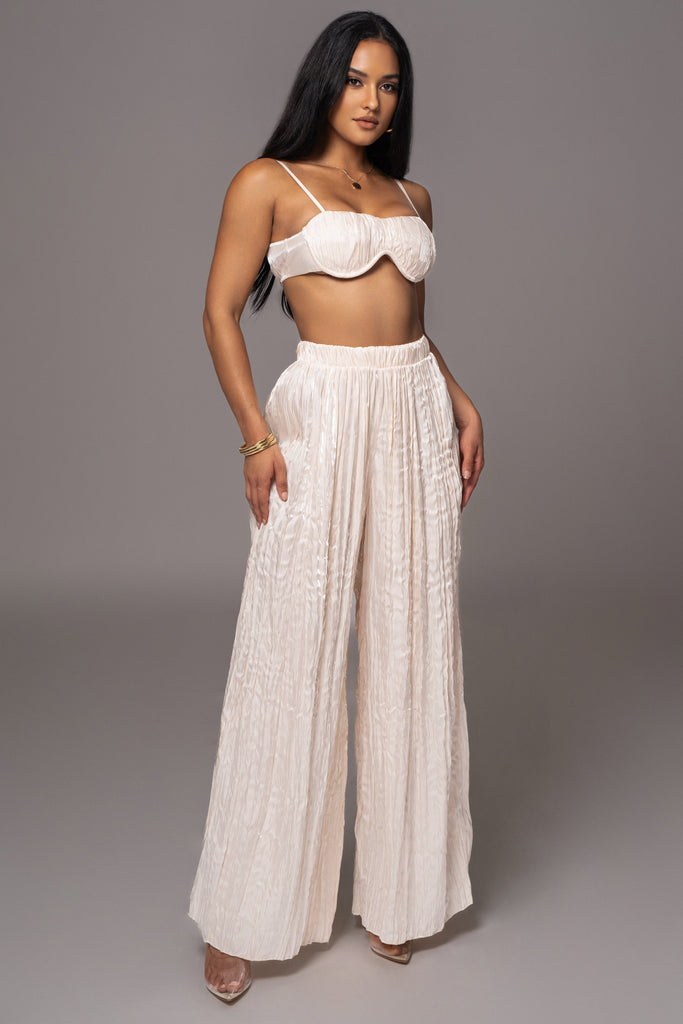 Cream Let's Get Away Satin Pant Set