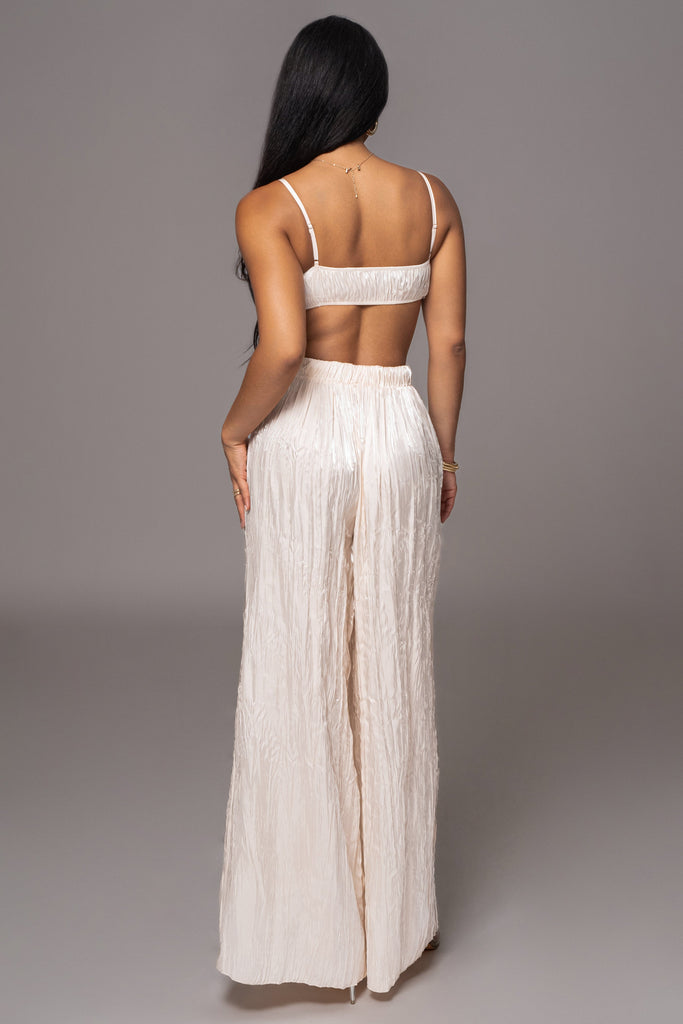Cream Let's Get Away Satin Pant Set