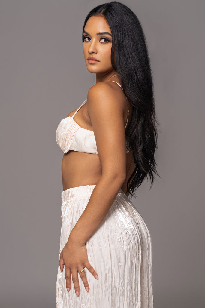 Cream Let's Get Away Satin Pant Set