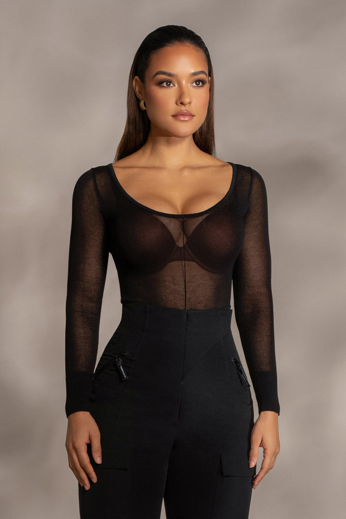 Black Nerida Sheer Knit Bodysuit