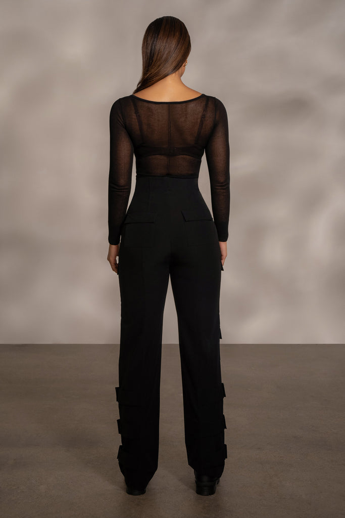 Black Nerida Sheer Knit Bodysuit