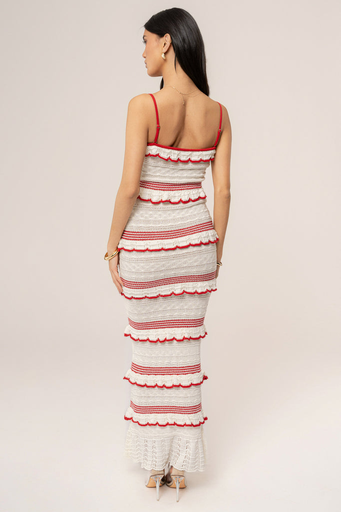 Ivory/Red Bella Vista Ruffle Maxi Dress