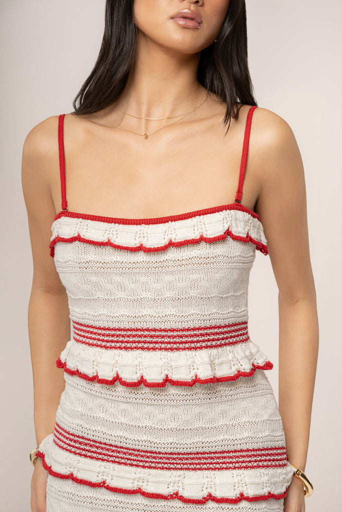 Ivory/Red Bella Vista Ruffle Maxi Dress