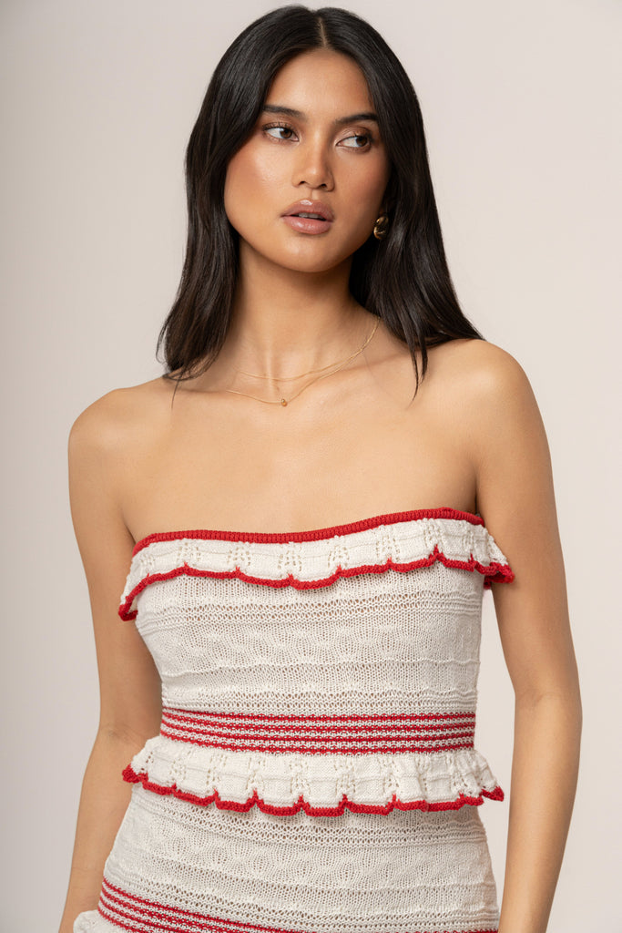 Ivory/Red Bella Vista Ruffle Maxi Dress
