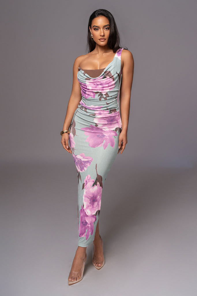 Sage Floral Georgiana One Shoulder Maxi Dress