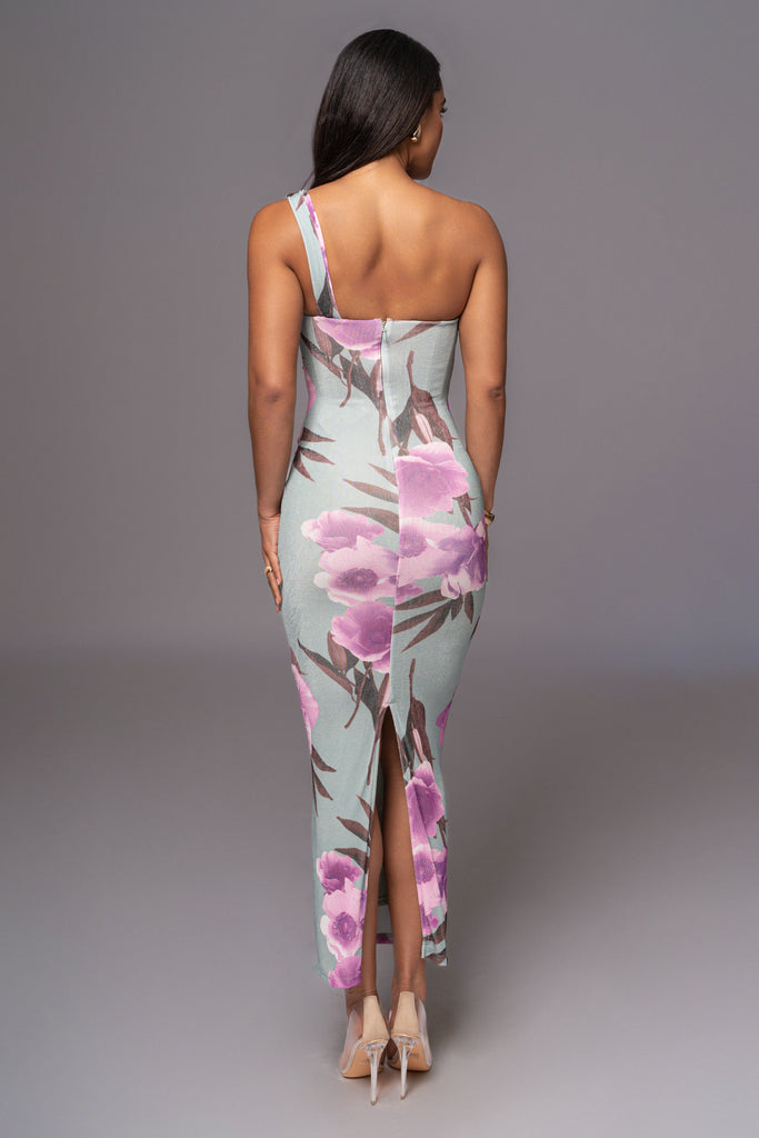 Sage Floral Georgiana One Shoulder Maxi Dress