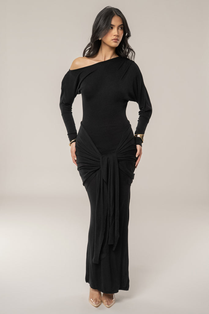 Black Dawn Drape Maxi Dress