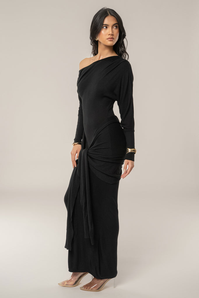 Black Dawn Drape Maxi Dress