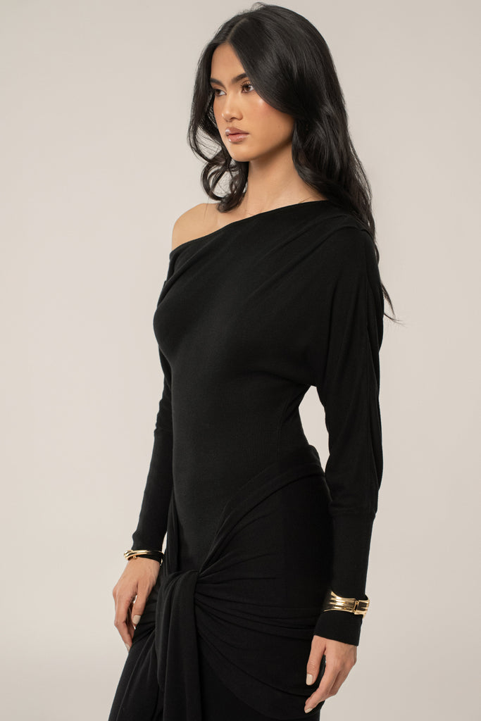 Black Dawn Drape Maxi Dress