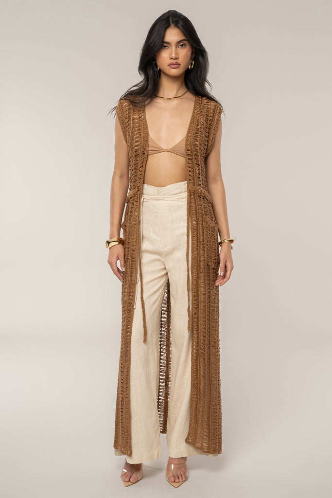Taupe Marcelle Crochet Maxi Dress