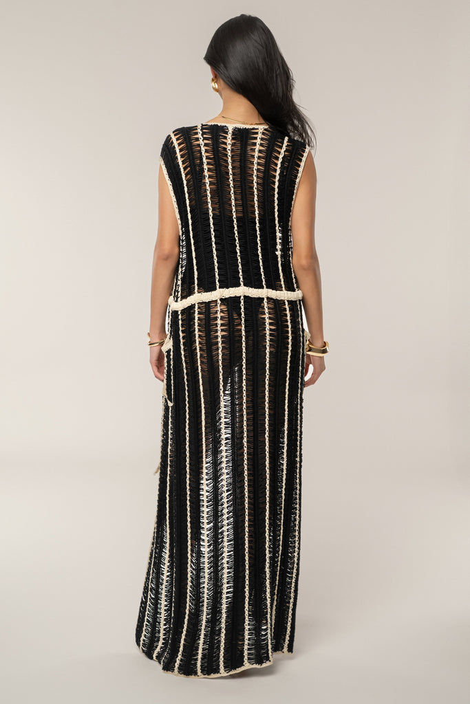 Black/Beige  Marcelle Crochet Maxi Dress