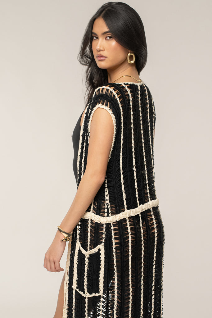 Black/Beige  Marcelle Crochet Maxi Dress