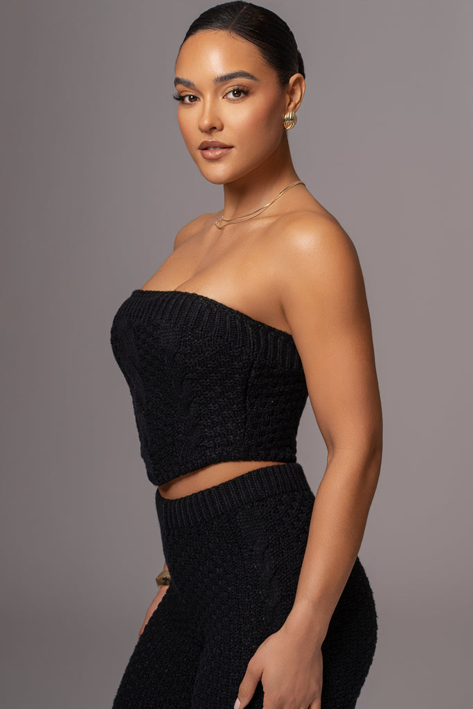 Black Carmela Cable Knit Top