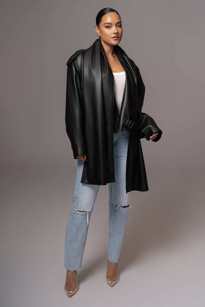 Black Fine Faux Leather Scarf
